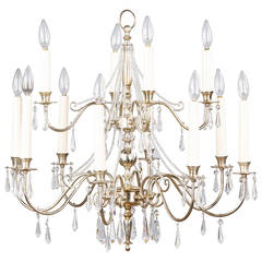 French Midcentury Silver Plated Chandelier with Crystals 7