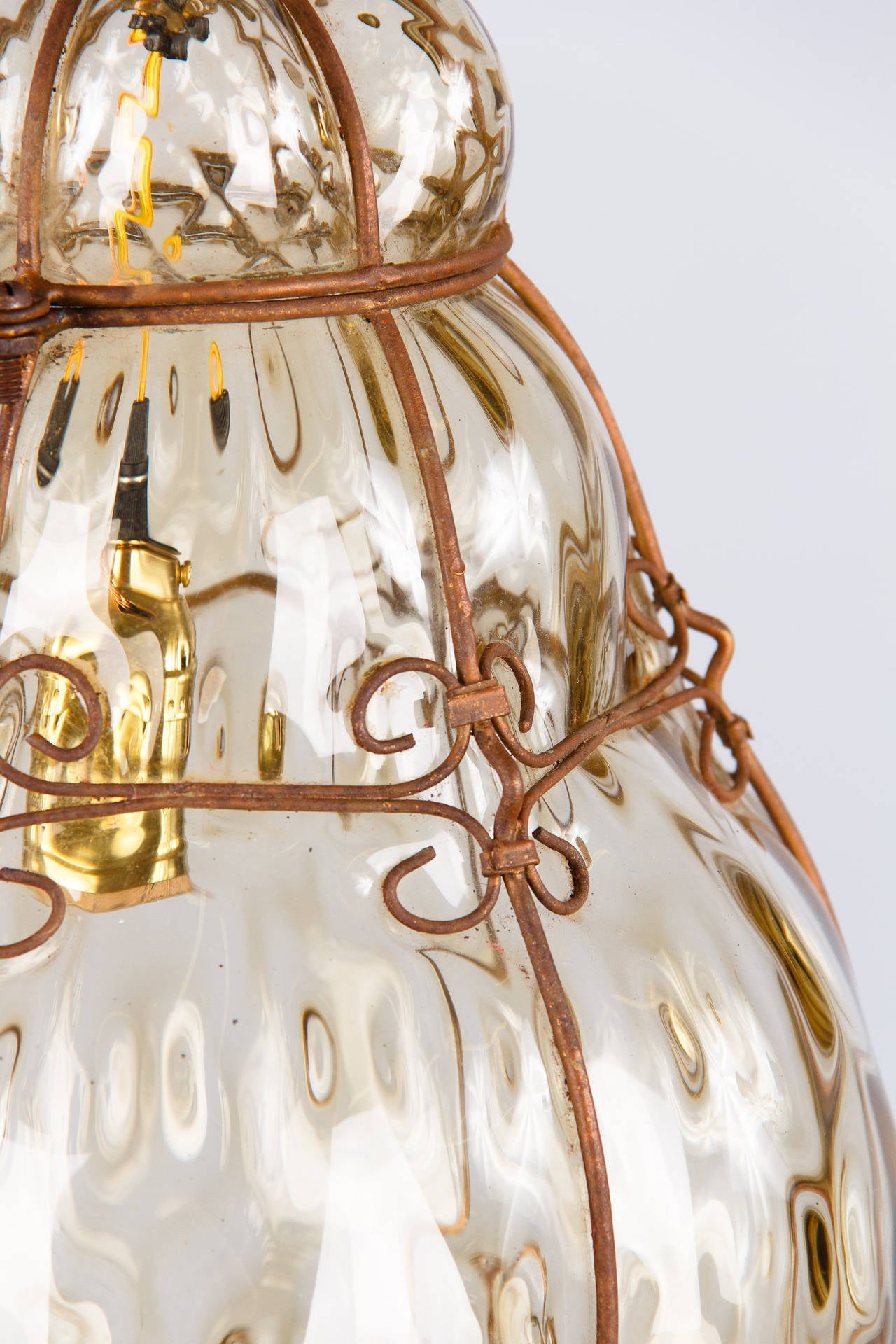 Italian 1940s Handblown Amber Murano Glass Lantern