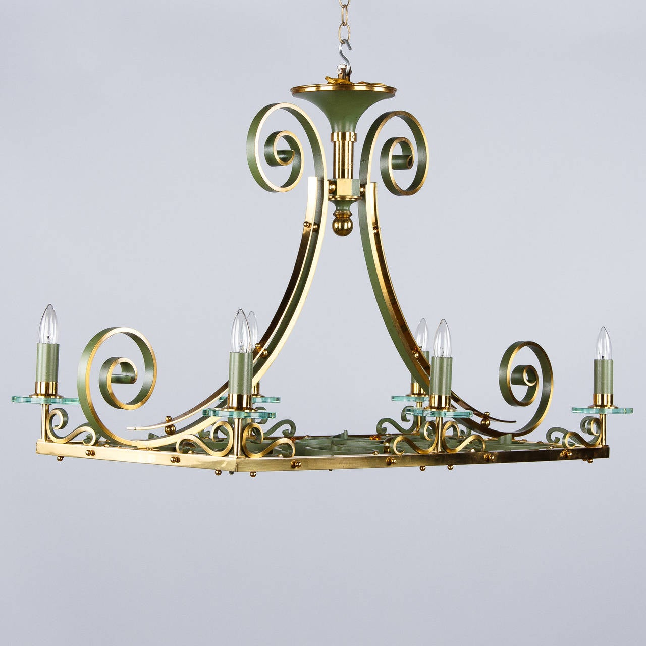 Mid-20th Century French Midcentury Metal and Brass Chandelier, 1950s