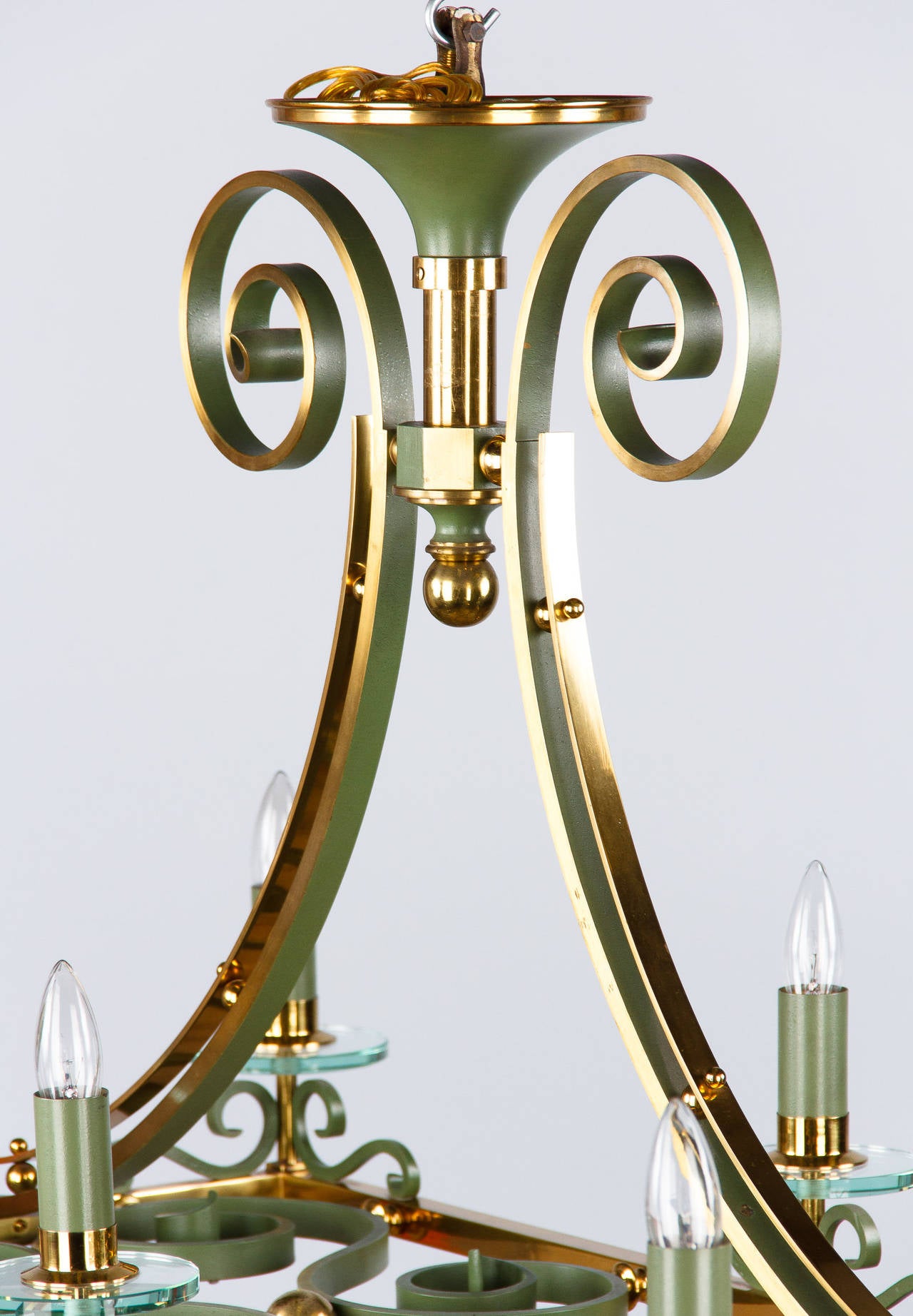 French Midcentury Metal and Brass Chandelier, 1950s 2