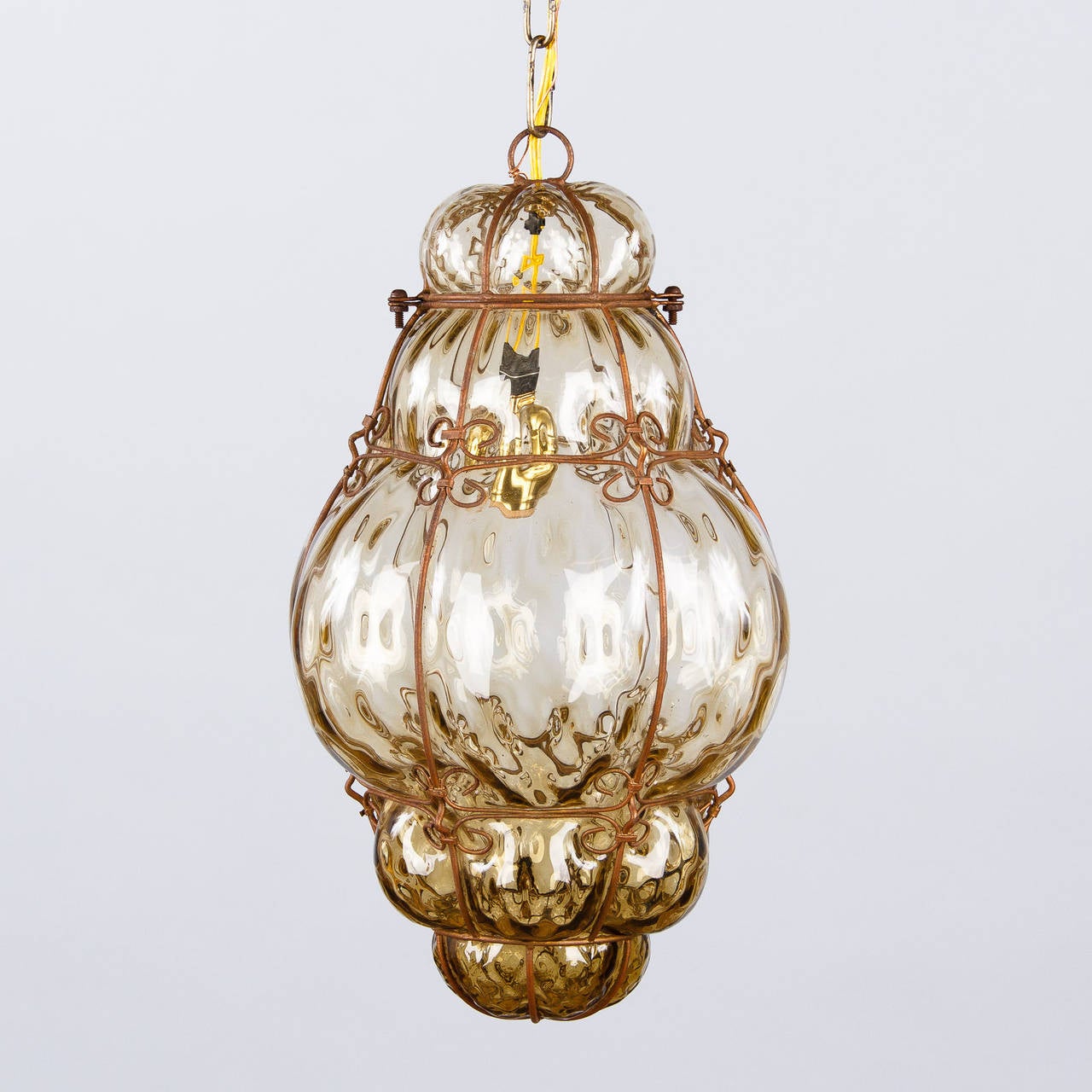 1940s Handblown Amber Murano Glass Lantern 2