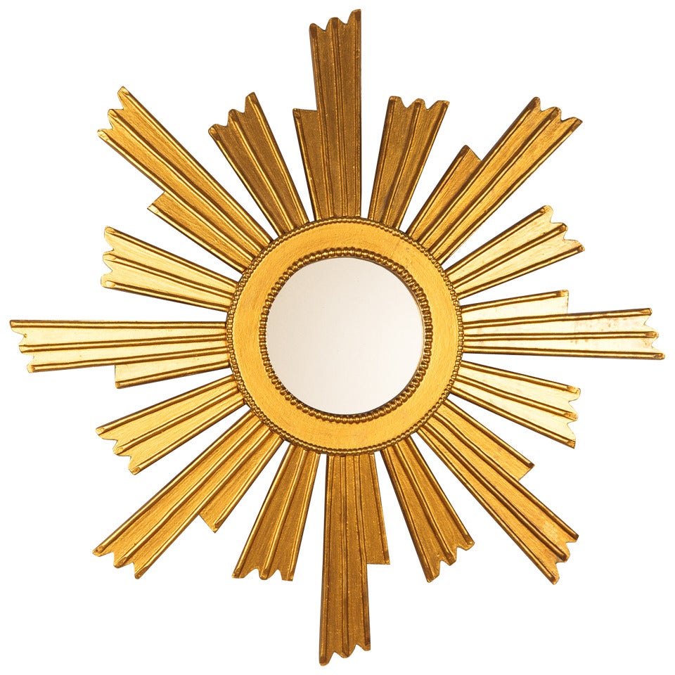 French Vintage Giltwood Sunburst Mirror, 1950s