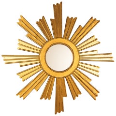 French Vintage Giltwood Sunburst Mirror, 1950s