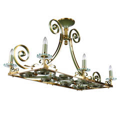 French Midcentury Metal and Brass Chandelier, 1950s 1