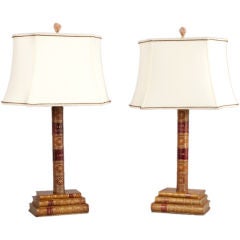 Pair of Leather Book Table Lamps from England, 1950s