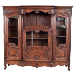 Antique French Louis XV Style Three-Door Walnut Bookcase, 1920s