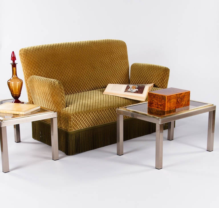 Modern Pair of French Vintage Chrome and Brass Side Tables, 1970s