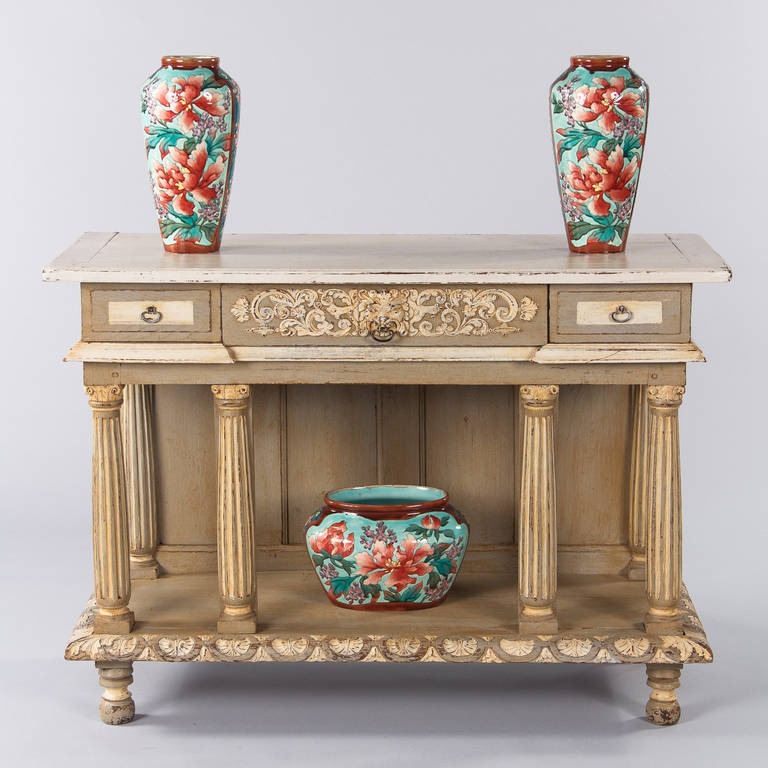 French Renaissance Revival Painted Sideboard, Late 1800s In Good Condition In Austin, TX