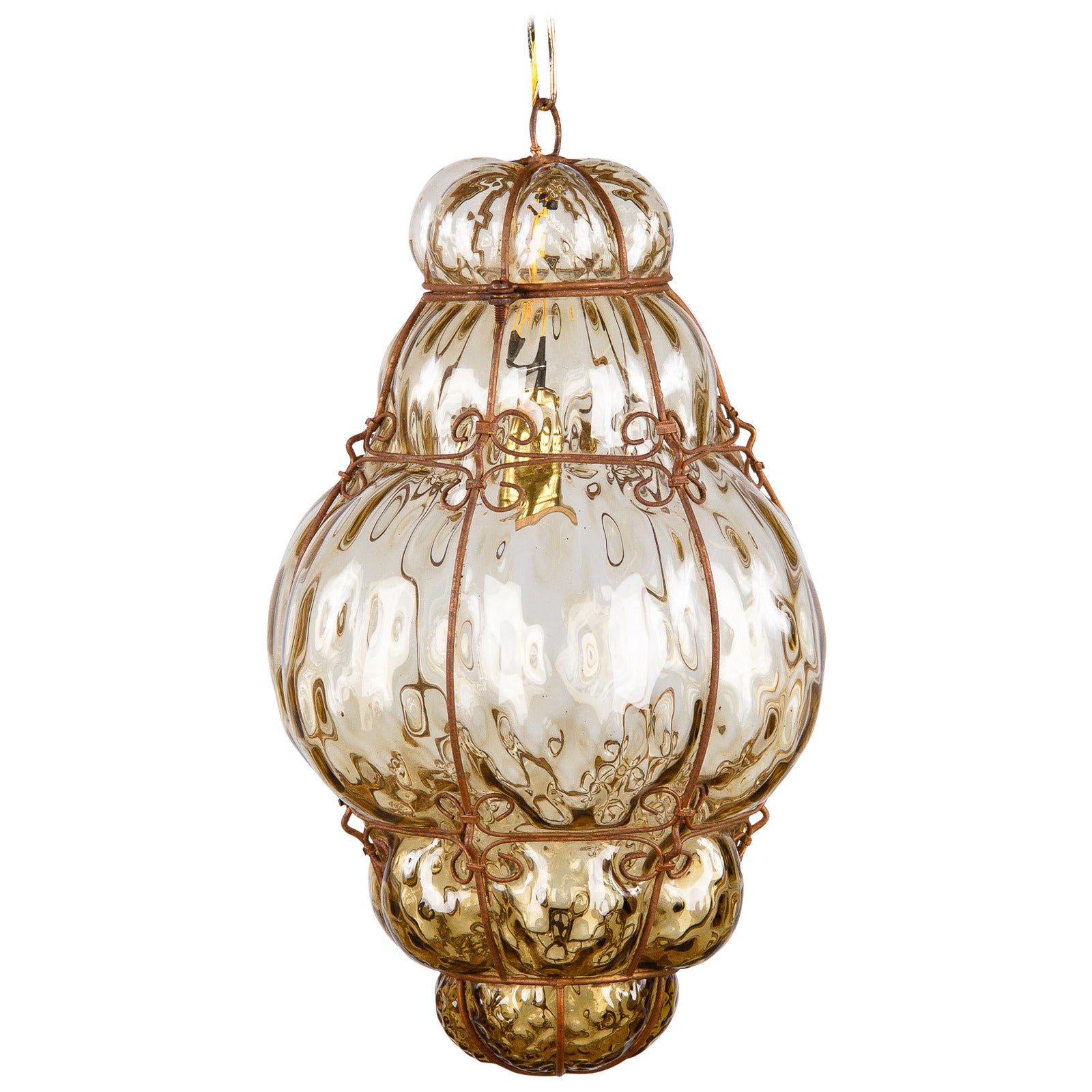1940s Handblown Amber Murano Glass Lantern