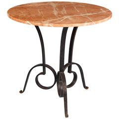 French Art Deco Forged Iron Pedestal Table with Marble Top by Robert Merceris