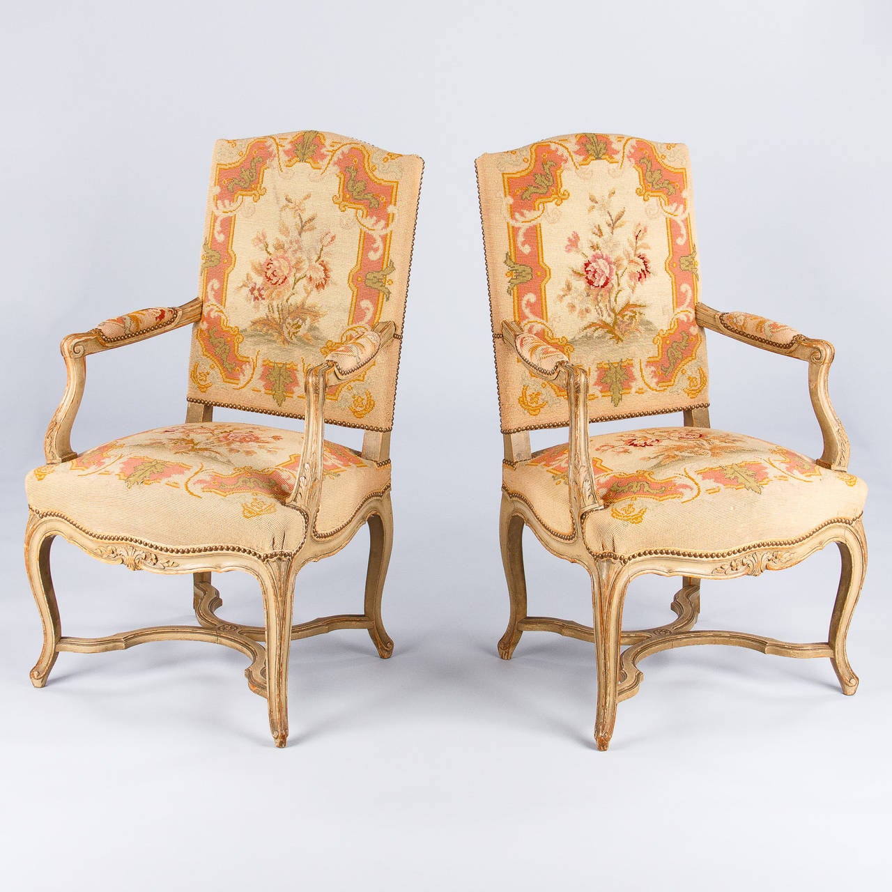 Pair of French Louis XV Style Painted Armchairs, circa 1920s In Good Condition In Austin, TX