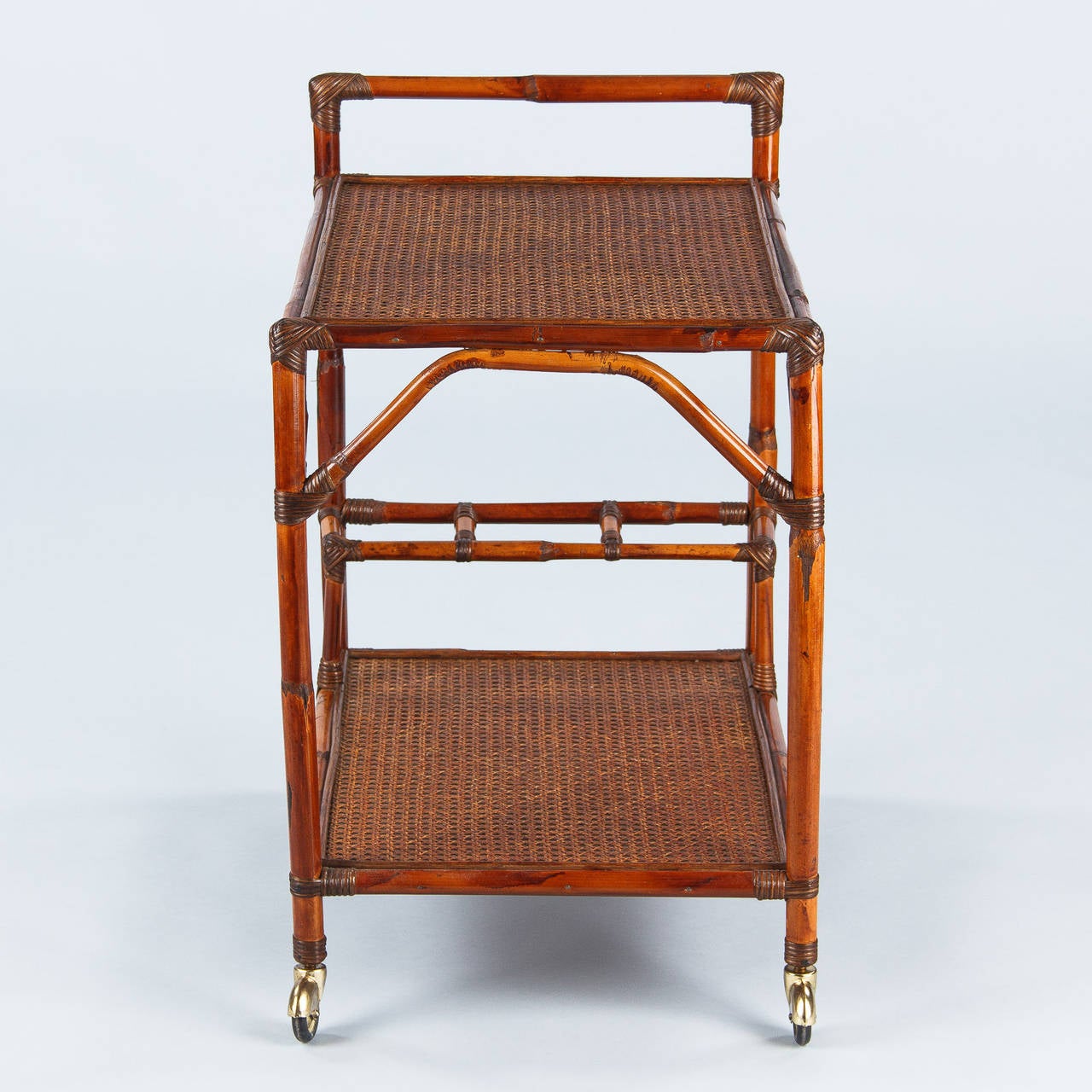 French 1920s Colonial Style Bamboo Bar Cart 1