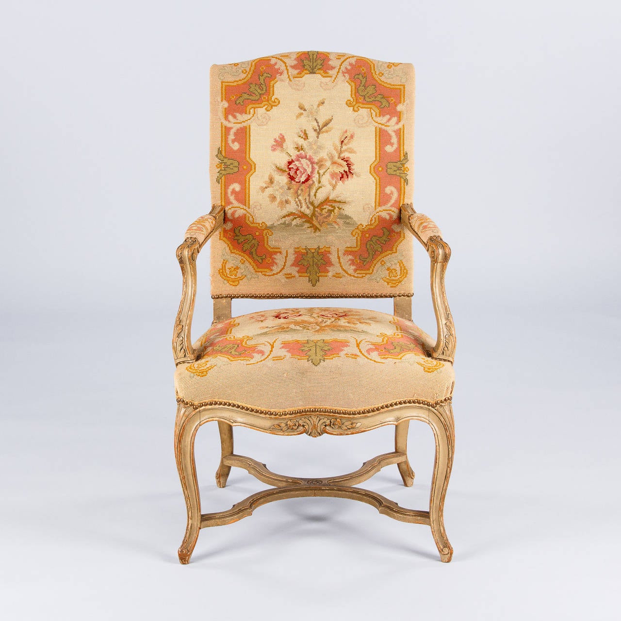 Pair of French Louis XV Style Painted Armchairs, circa 1920s 1