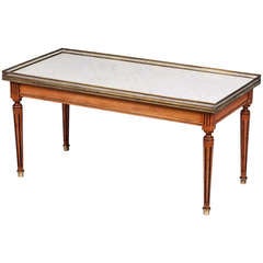 French Louis XVI Style Coffee Table with Marble Top, Early 1900s