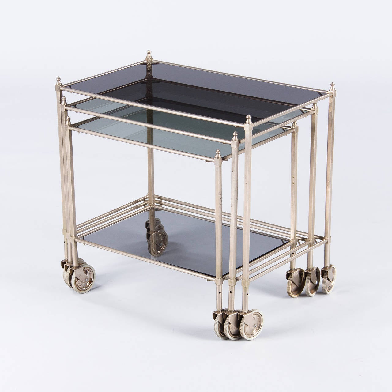Modern Set of Three Nickel Nesting Tables from Germany, 1970s