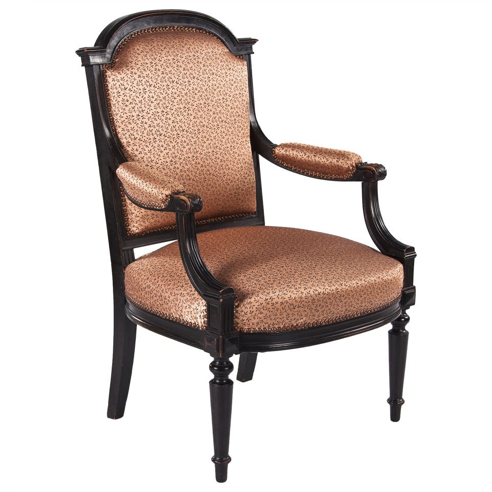 French Napoleon III Ebonized Armchair, 1870s