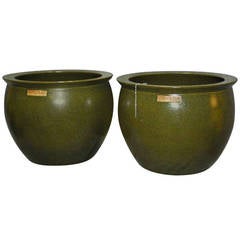 Pair of Chinese Tea Dust Glaze Porcelain Planters