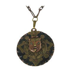 Large Mexican Copper Brass Aztec Tribal Necklace