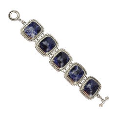 Vintage Lapis Lazuli Sterling Silver Link Bracelet signed ATI Mexico