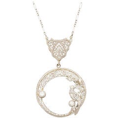 1920s Platinum over Gold Mine Diamond Filigree Necklace