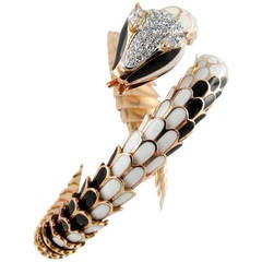 Jona A Black and White Enamel Diamond Rose Gold Snake Coil Bracelet