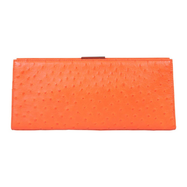 Tiffany Bright Orange Ostrich Clutch, Mint in Box