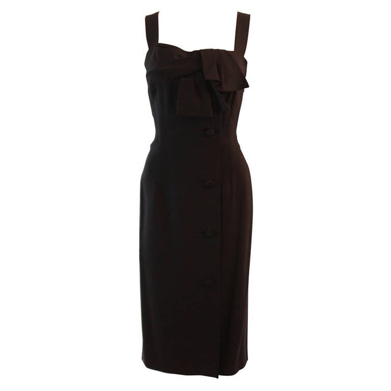 Pierre Balmain 'Couture' Black Linen Dress with Bow Accent For Sale