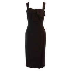 Vintage Gorgeous Pierre Balmain Couture Black Linen Dress with Bow Accent