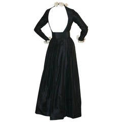 Exceptional  Vintage Bill Blass Black Belted Gown Camellia Flowers