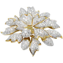 Fine French Tremblant Diamond Floral Blossom Brooch