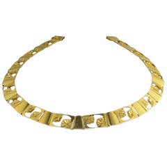 Jensen Unusual Yellow Gold Floral Panel Necklace