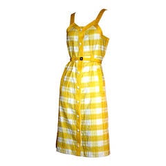 Courreges Space Age Vintage Yellow & White Plaid Mod Dress & Patent Belt