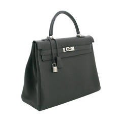 Hermès Graphite Togo with Rouge Casaque 35 cm Horseshoe Kelly Bag