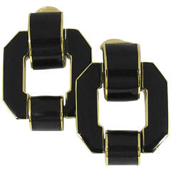 David Webb Black Enamel Gold Earrings