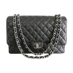 Chanel Black Caviar Maxi Flap Bag - Silvertone Hardware