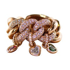Friedrich Flexible Chain-Link Diamond Ring with Gem Hearts