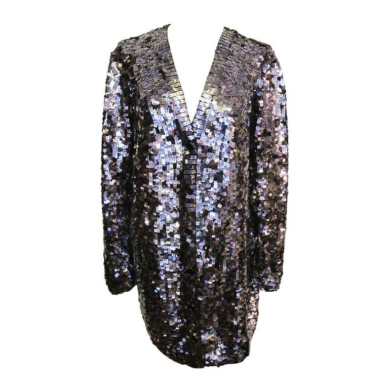 Dolce & Gabbana Square Sequin 3/4 Silver-Lavender Evening Jacket For Sale