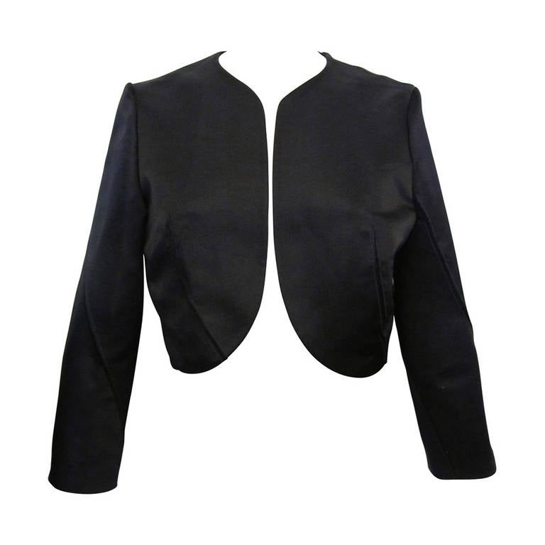 Nina Ricci New Black Satin Bolero Jacket For Sale