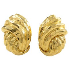 Henry Dunay Textured Yellow Gold Clip-On Earrings