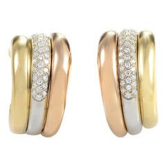 Cartier Trinity Diamond Tri-Gold Clip-On Earrings