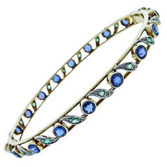 Delightful Antique Sapphire Emerald Bangle Bracelet