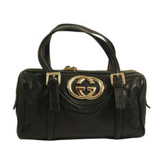 Gucci Black Leather Boston Bag