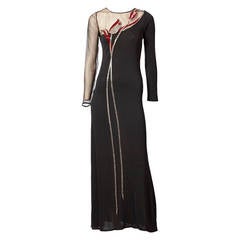Tracy Mills Jersey Gown with Bugle Beaded Tulip Detail