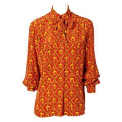 Vintage Hermes Silk Blouse With Tie