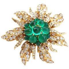 1960s Cartier Emerald and Diamond Flower Brooch