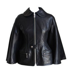 Junya Watanabe Comme Des Garcons jet black runway leather cape jacket