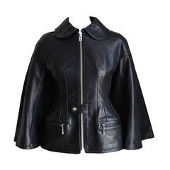 new JUNYA WATANABE COMME DES GARCONS jet black runway leather cape jacket 9