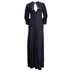 Vintage 1960's OSSIE CLARK black moss crepe dress with keyhole neck and embroidery