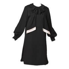 Teal Traina Retro 1960s 60s Black + White Silk Dress with Ascot Bow Tie