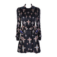VERSACE Black Velvet Gothic Cross Print Flared Coat 9